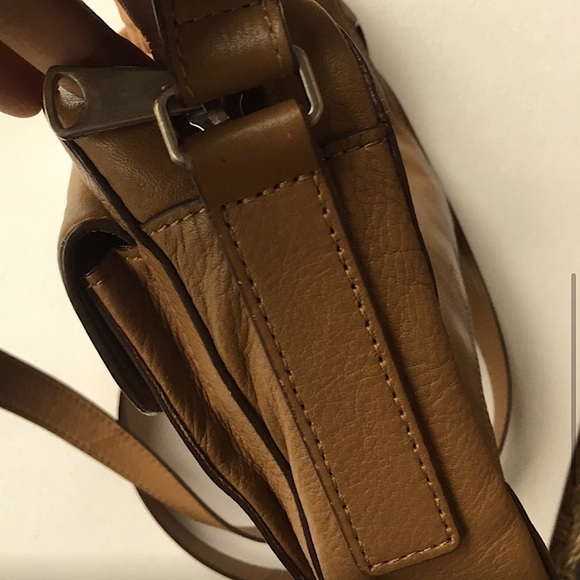 Fossil Riley Carmel Brown Leather Double Buckle Crossbody Bag - Picture 5 of 6